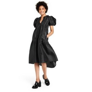 Women’s tiered ruffle edge puff sleeve midi dress- kika Vargas x target black